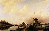 Charles Henri Joseph Leickert Canvas Paintings - A River Landscape